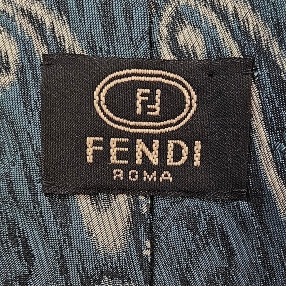 Vintage Fendi Italy Designer Silk Paisley Tie 3 1/2 wide 57 in Long Blue Cream - Picture 3 of 7
